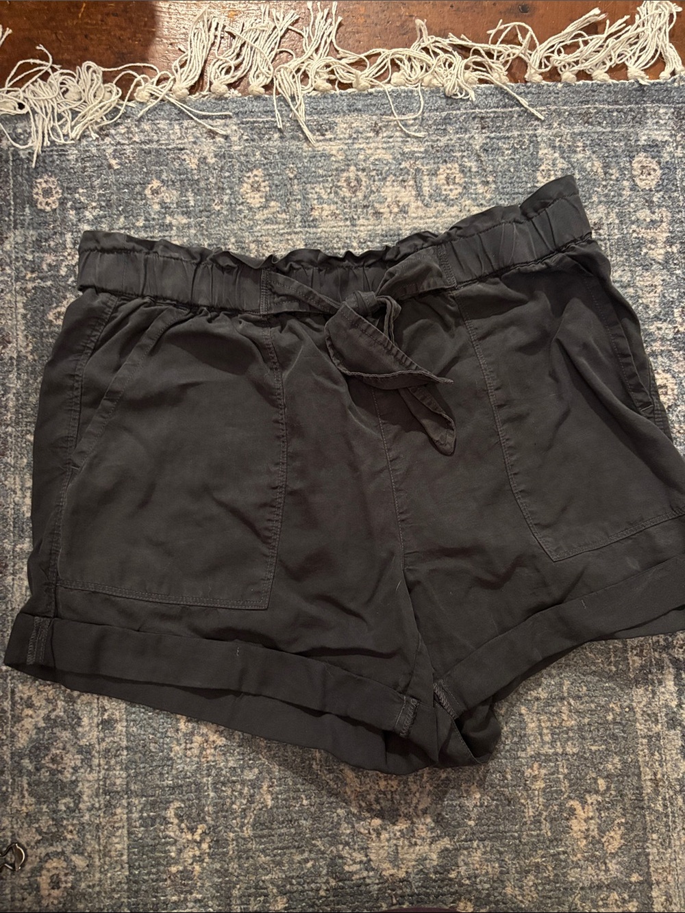 aerie Black Paperbag Waist Tie Front Shorts